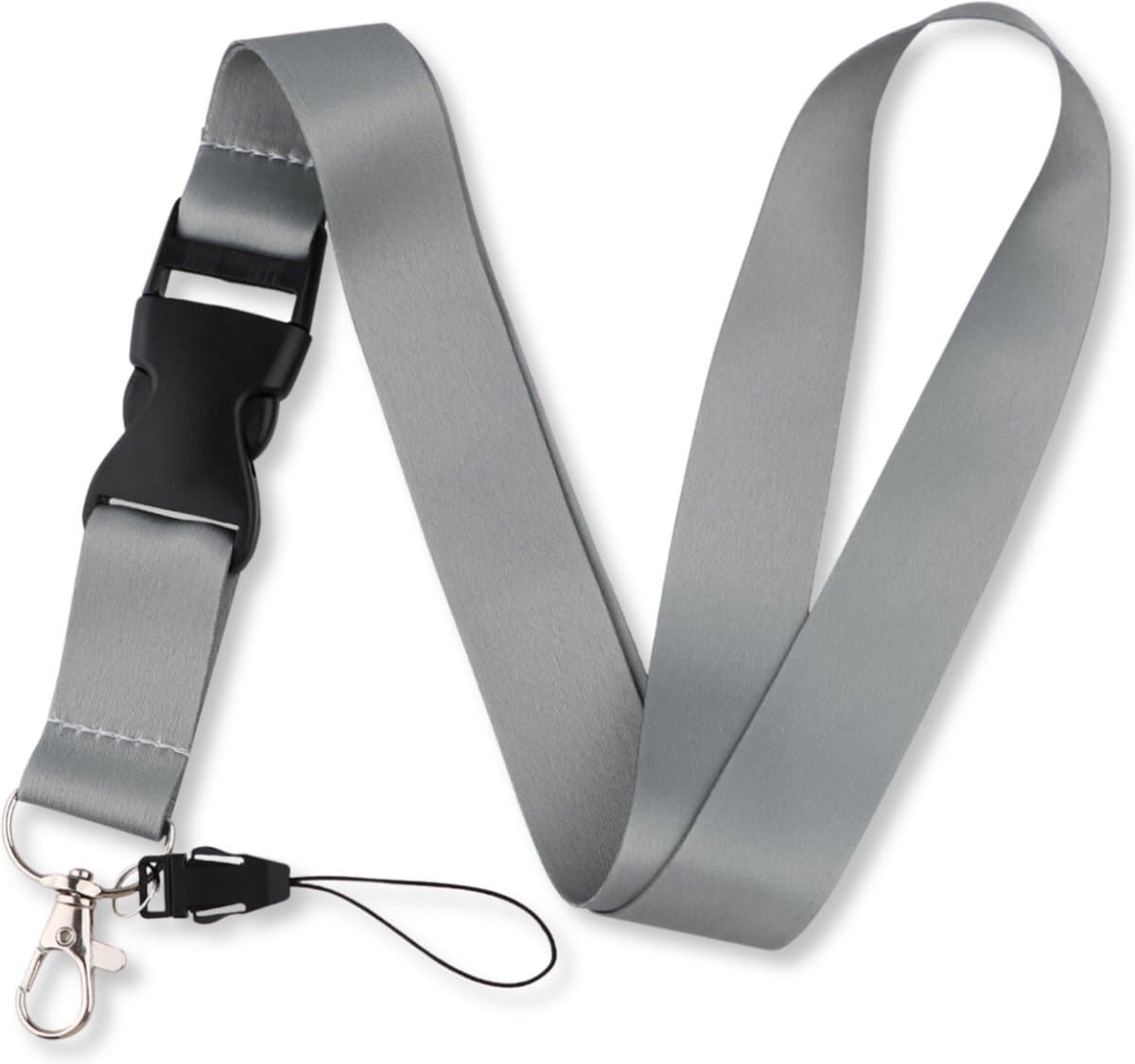 Travel Cords - keycord grijs - met handig kliksysteem - stevig lanyard - sleutels en telefoon - met telefooncord - sleutelkoord - afneembaar halskoord