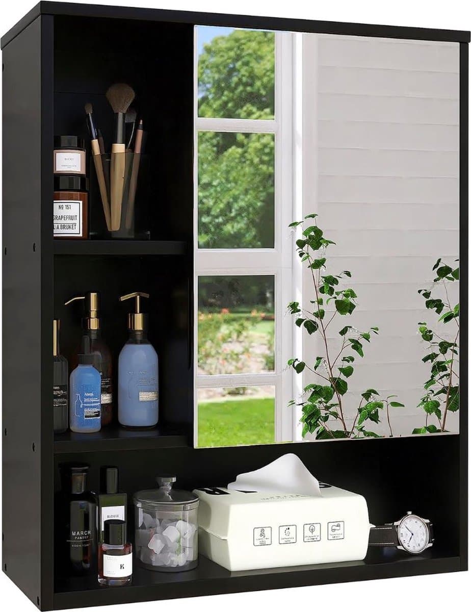 DailySupplies® Dressing Kasten - Badkamerkast met Spiegel - Badkamer Kastje - Toilet en Wc Meubel - Zwart