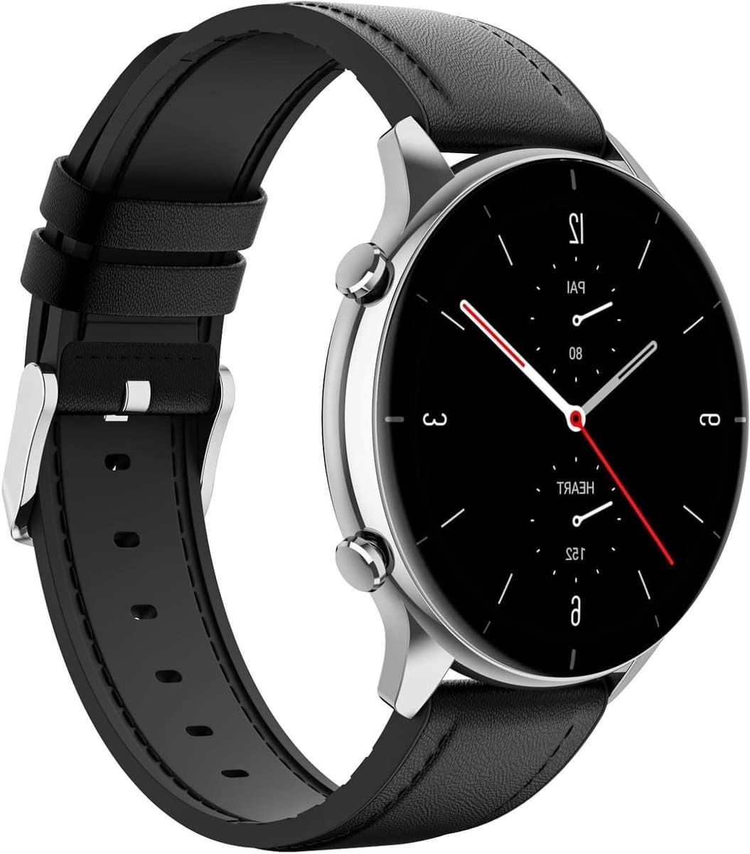 Hybrid Leather Silicone Replacement Sport Watch Band Black for Amazfit Bip 5/Balance/GTR 4/GTR 3/3 Pro/GTR 2/GTR 2e/GTR 47mm/Cheetah Round/Cheetah Pro/Stratos 3/2 22mm
