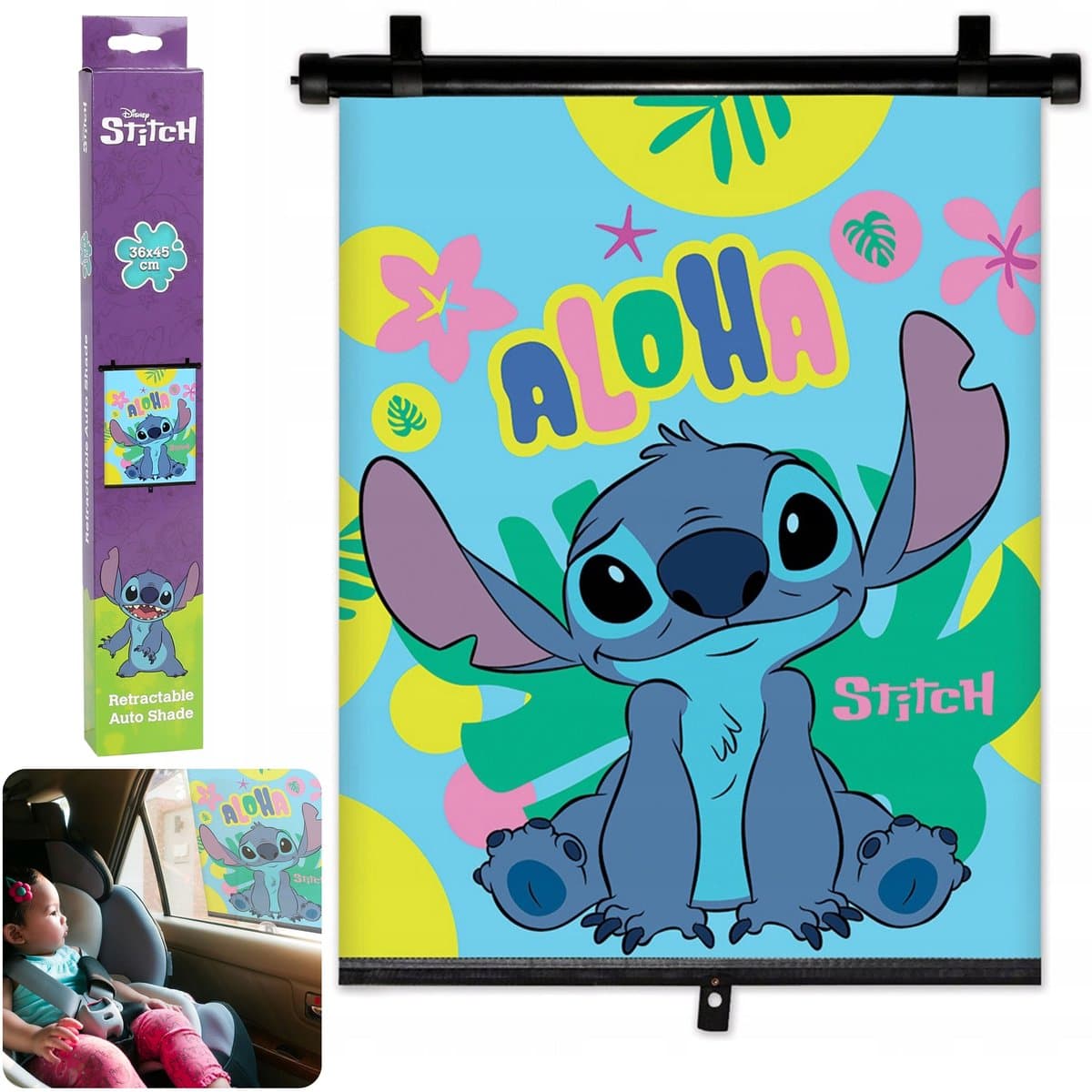 Disney Stitch Zonnescherm voor auto, voor kinderen 36x45 cm