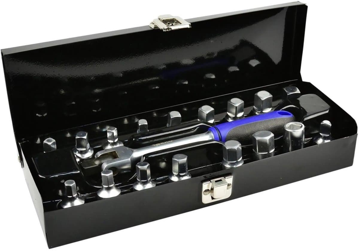 GEKO 18-delige oliedraaiersleutelset - CrV staal - Ergonomische grip - Inclusief metalen koffer