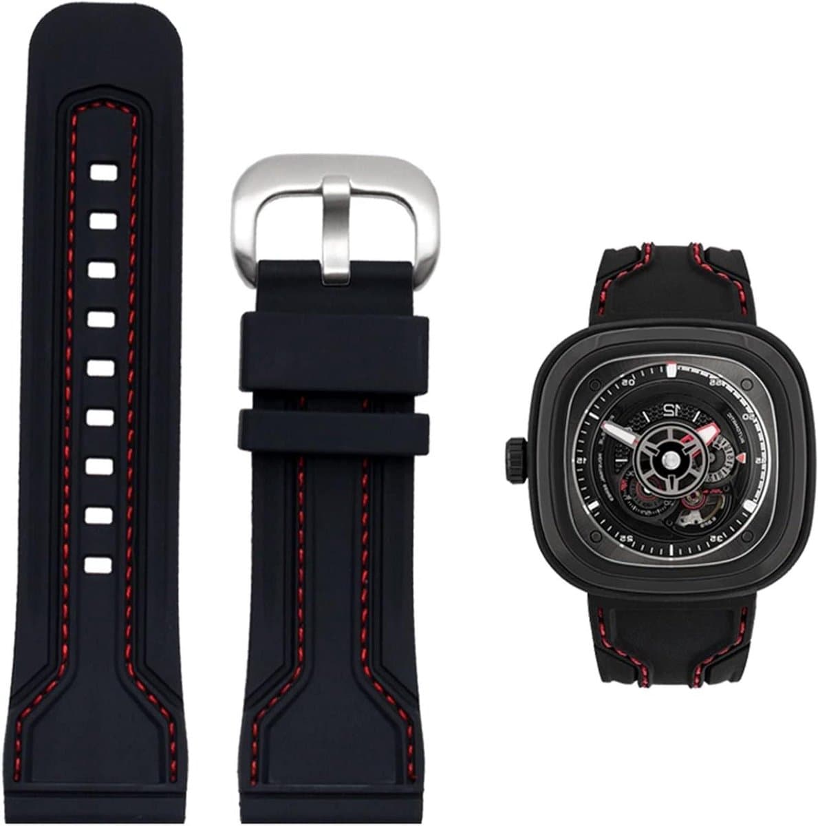 Rubberen Horlogeband - Horlogeketen Band - Dagelijkse Elegantie - Zweetbestendig - 28 mm - Zwart Oranje