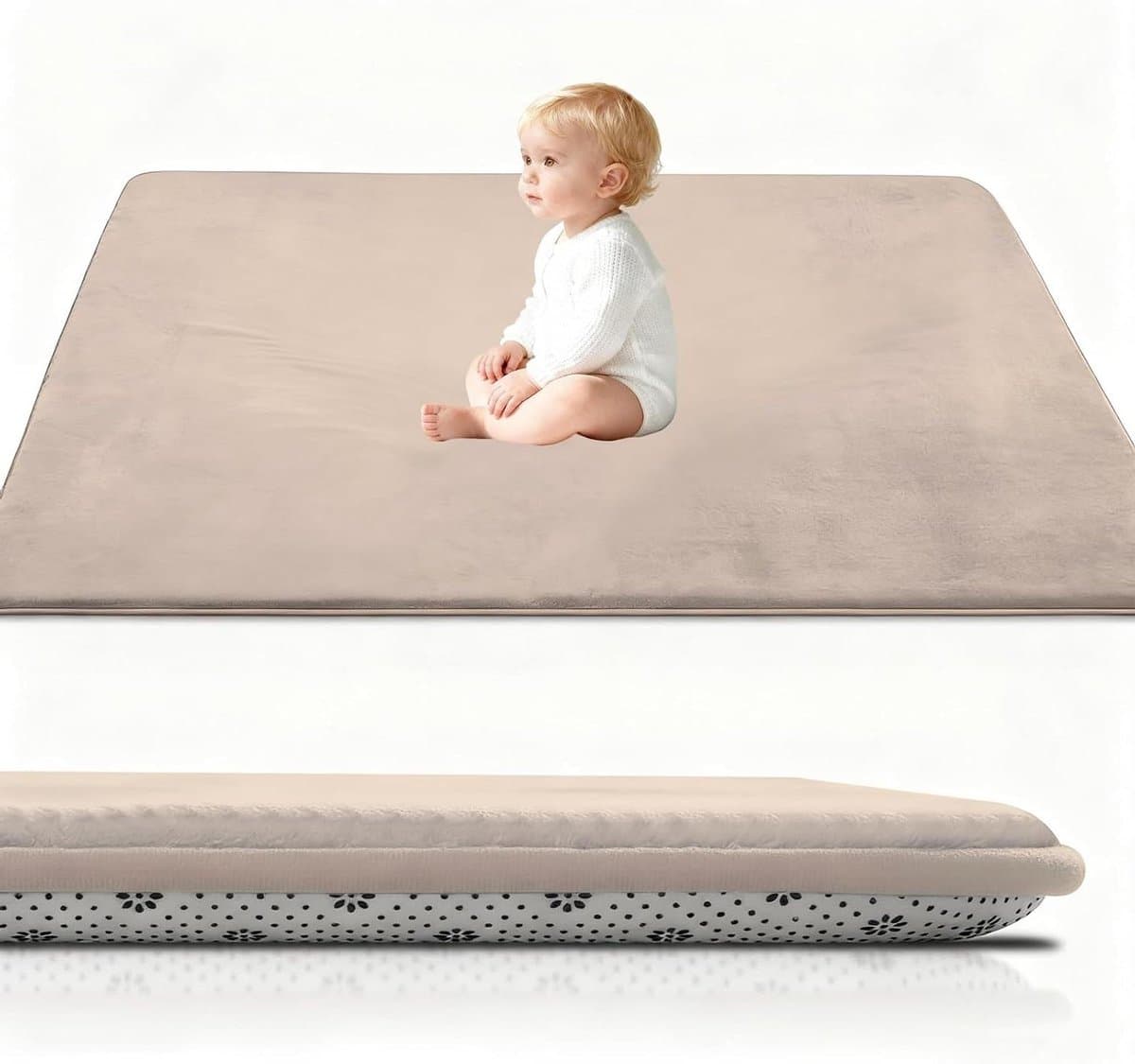 Baby Crawling Mat, Memory Foam Extra Thick Area Rug 2cm for Kids Living Room, Baby Playroom Crawling Carpet Non-Slip Soft Play Mat Floor Toddler Nursery Carpet 60 x 90 cm Light Brown