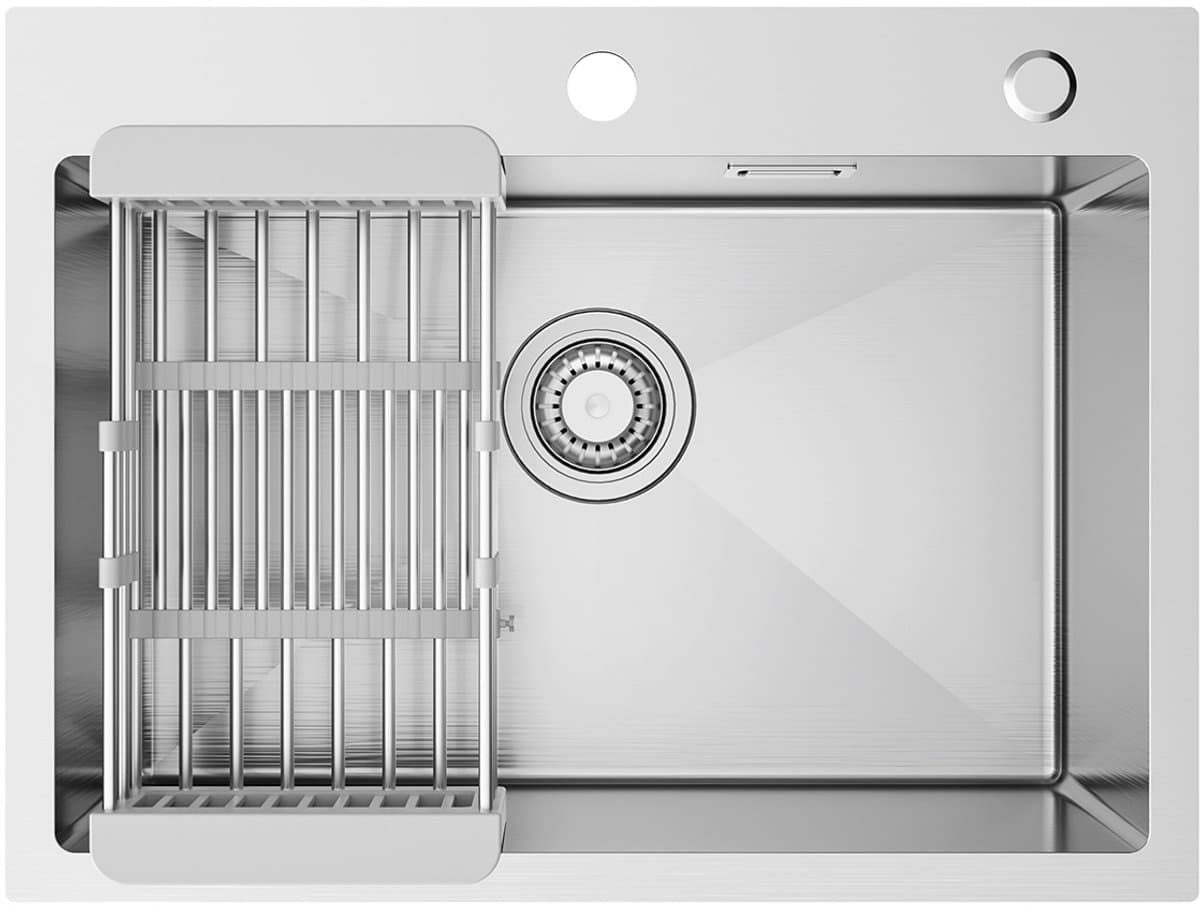 Sofetiy max Gootsteen RVS Zilver - Enkele Spoelbak Keuken - Opbouw & Vlakbouw - Met Uitschuifbaar Afdruipmandje & 360° Ruimtebesparende Sifon
