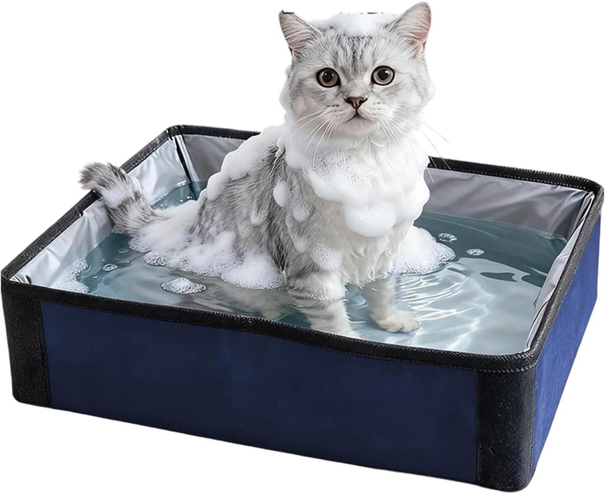 Reis kattenbak - Draagbare kattenbak - Netjes reizen - Opvouwbaar en waterdicht - 40 x 19.5 cm - Blauw