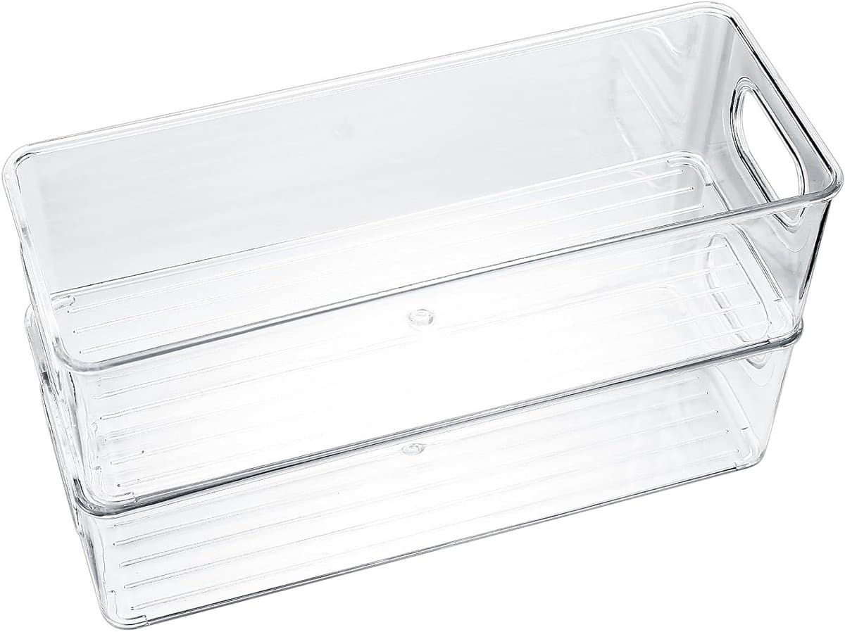 Set van 2 Transparante Koelkast Organizers voor Keuken, Koelkast, Kasten en Kantoorbenodigdheden met Handvat