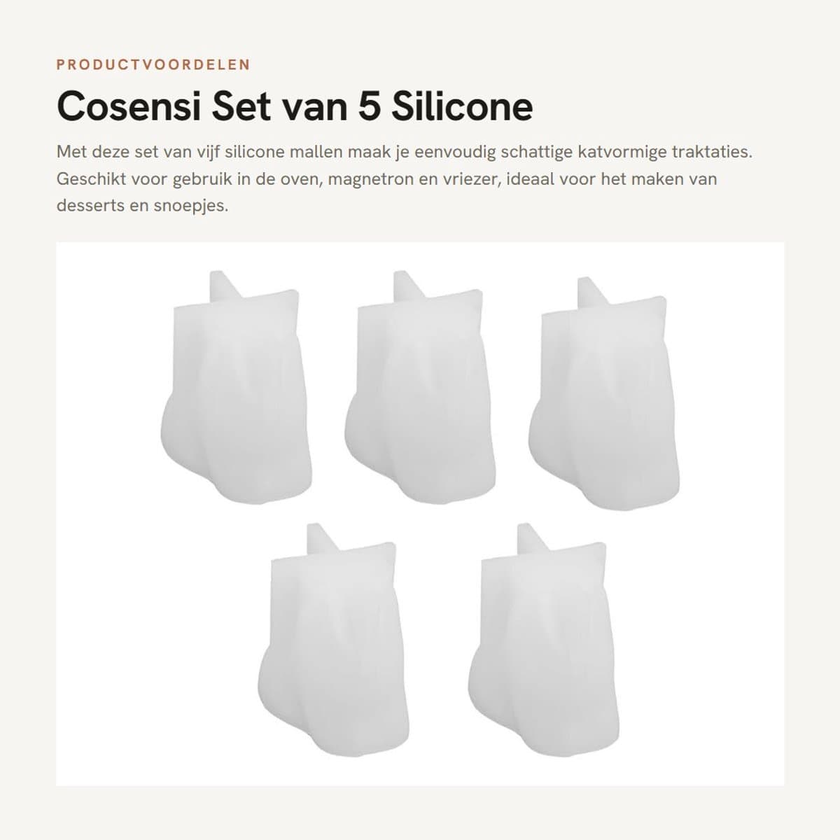 Dailygoods- Katvorm Set van 5 - Siliconen Mallen voor Epoxy - Geschikt voor Oven/Magnetron/Diepvries - Flexibel - Temperatuurbestendig - 3D Ontwerp - Siliconen Mal