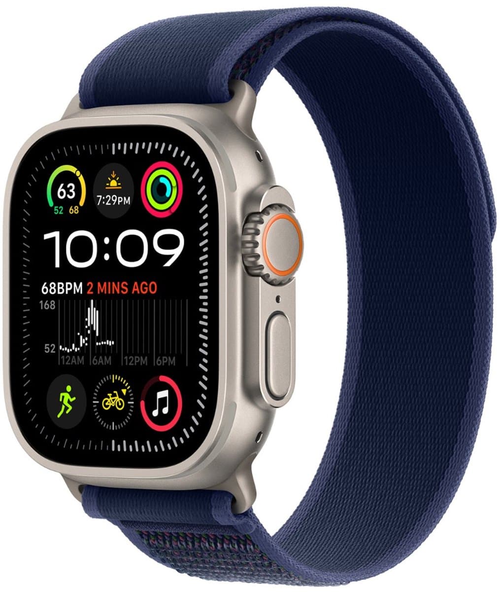 Apple Watch 49mm Trail Loop - S/M - Natural Titanium Finish - Blue