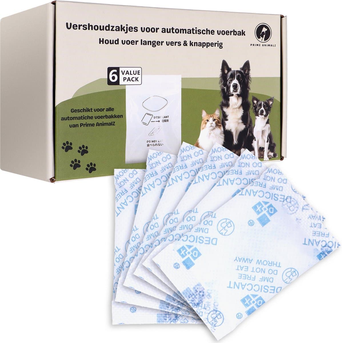 Vershoudzakjes Automatische Voerbak – Navulling Voerautomaat – Kat en Hond – Set van 6 – Hersluitbare Zakjes – Voedsel Bewaarzakjes – Navulverpakking Voerdispenser – Geschikt voor Automatische Voerbak – Prime AnimalZ