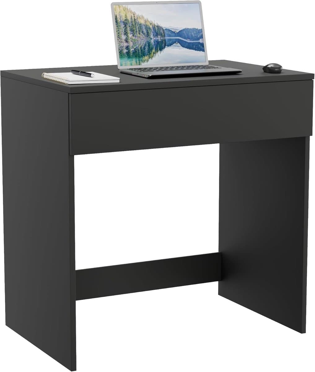 Compact Zwart Bureau met Lade voor Thuis en Kantoor - Ruimtebesparend Ontwerp voor Laptop, Studeren en Werken