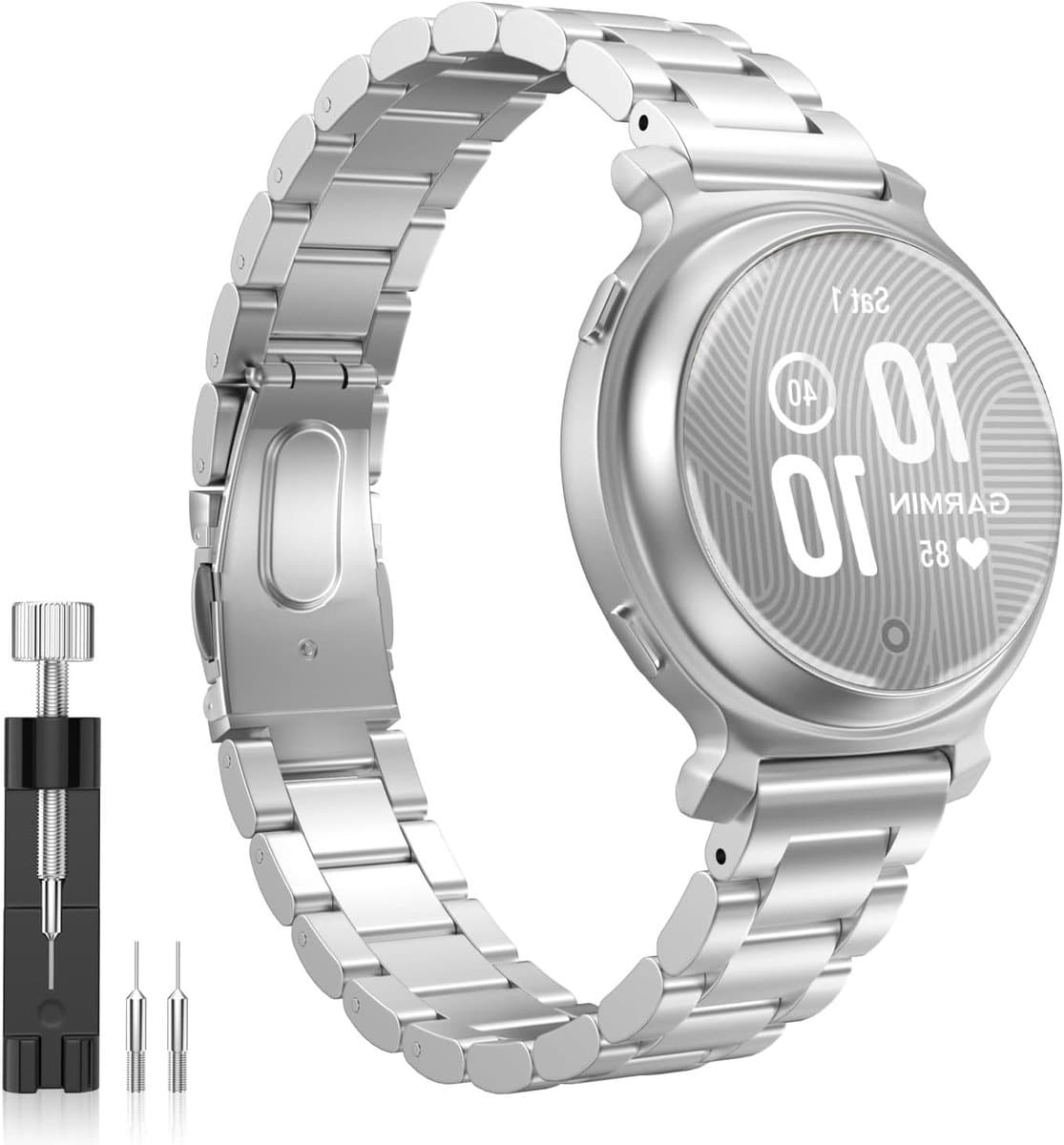 Stalen Horlogeband voor Garmin Lily 2/Lily 2 Active, Sportieve Vervangband met Snelle Ontgrendeling en Verstelgereedschap voor Dames en Heren