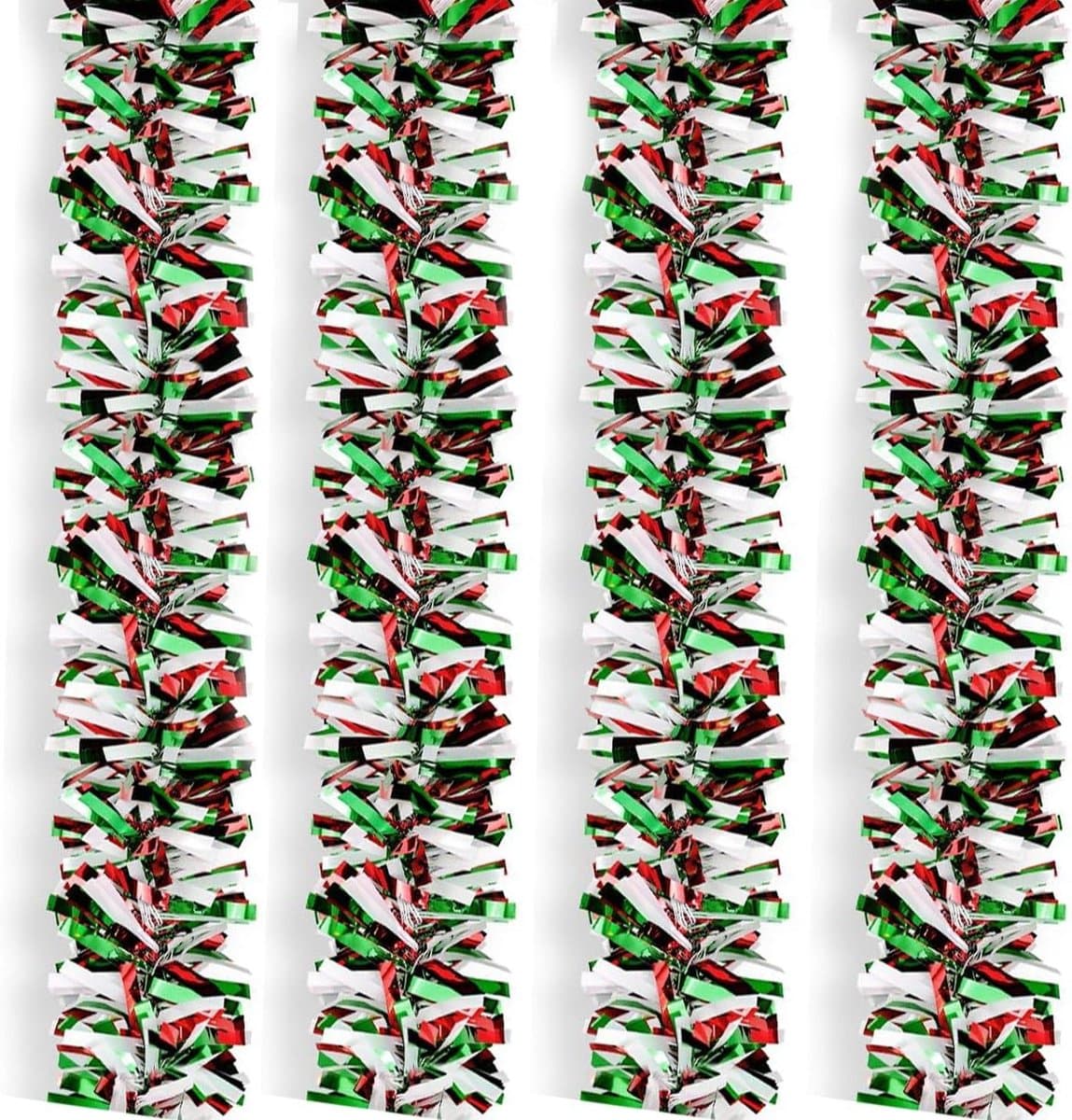 Kerst klatergoud slinger - Glitter decoratie - Feestelijke versiering - Driekleurig metallic - 10 meter - rood groen wit