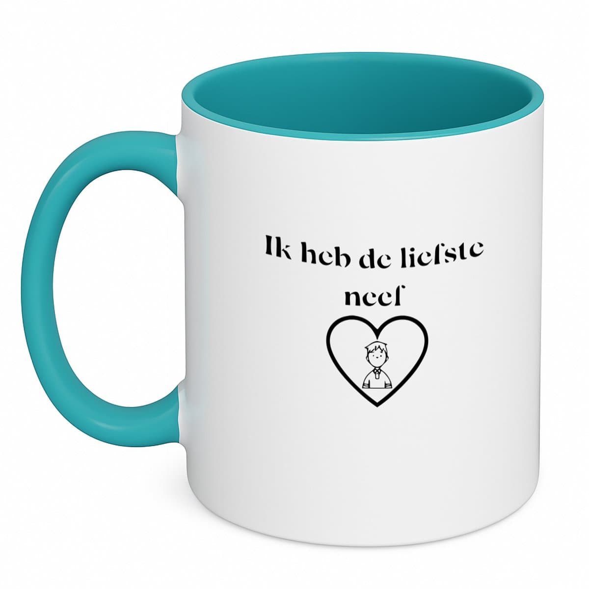 Hacebo® - Ik heb de liefste neef koffiebeker turquoise - Neef - Beste neef ever - thee mok - koffie beker - Leuk cadeau voor je neef om te geven - koffiemok - 350 ML inhoud