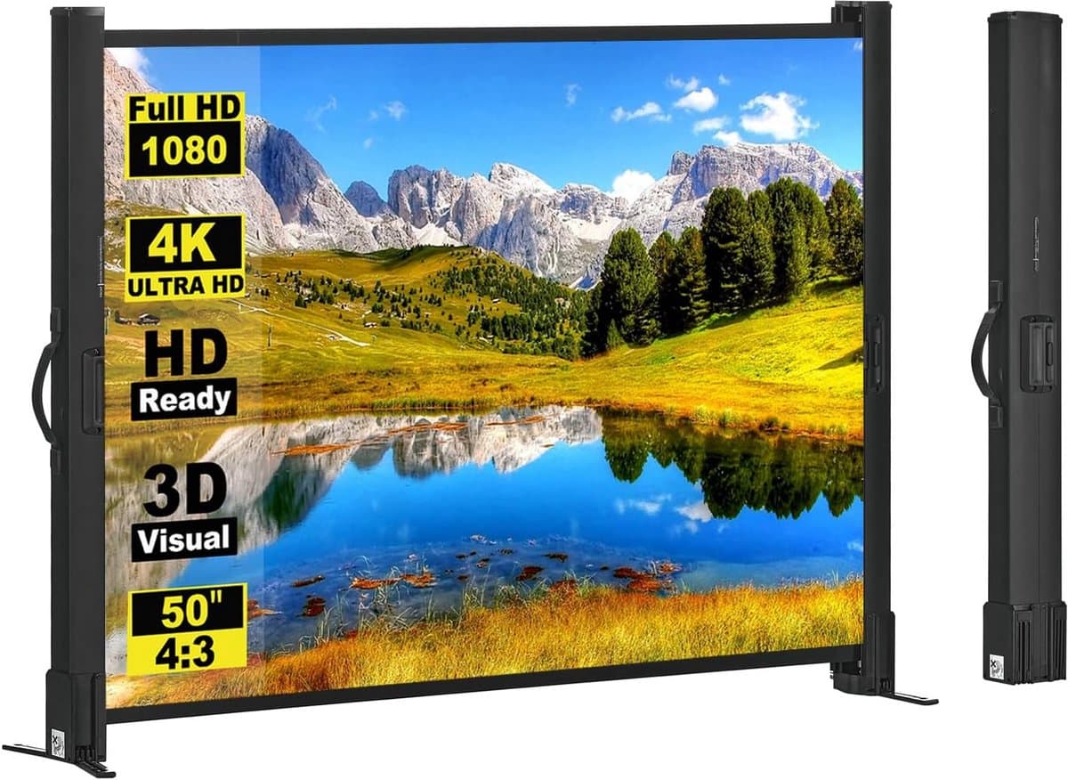 Projectiescherm met standaard - Draagbaar scherm - Buitenfilms kijken - Snel op te zetten - 50 inch 4:3 - Wit