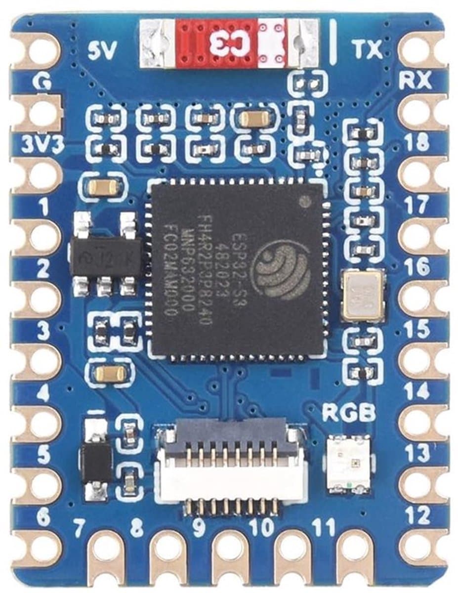 - Mini-ontwikkelbord - ESP32-S3 - Dual-Core - WiFi en BLE 5 - 4 MB geheugen - Ideaal voor IoT-projecten - Compact - Geschikt voor programmeren