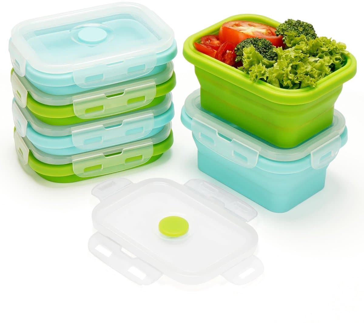 JHUBERS- Voedselopslagcontainers 6 Pak - Inklapbare Siliconen - Luchtdichte Deksels - 350ml Capaciteit - Magnetron/Diepvriesveilig - BPA-vrij - Lunchbox