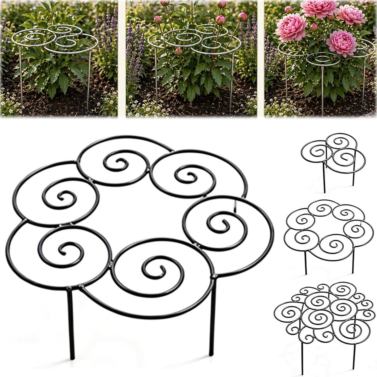 Pionier Tuin - Peonesteun Zwaar Last Metaal - 1 Stuk 40 CM - Weerbestendig Klimhulp Voor Zware Bloemen - Ideaal Voor Rozen En Groente In De Tuin -zilver