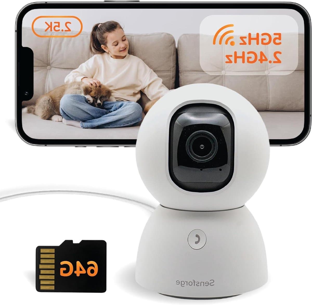Beveiligingscamera Binnen - Thuiscamera Huisdier - Huisdieren Bewaken - 2.5K HD Resolutie - 360 Graden - Wit