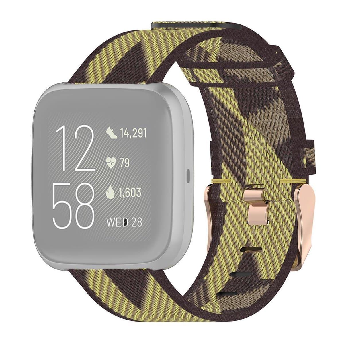 23 mm streep geweven nylon polsband horlogeband voor Fitbit Versa 2, Fitbit Versa, Fitbit Versa Lite, Fitbit Blaze (geel)