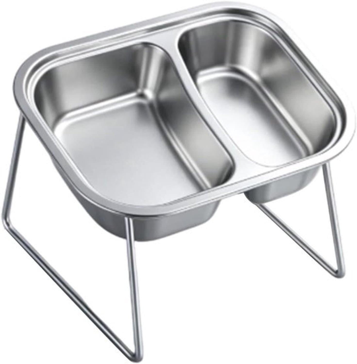 Verhoogde voerbak voor katten - Verstelbare kattenvoerbak - Ergonomisch eten - Roestvrij staal - 215x155x105 cm - Zilver