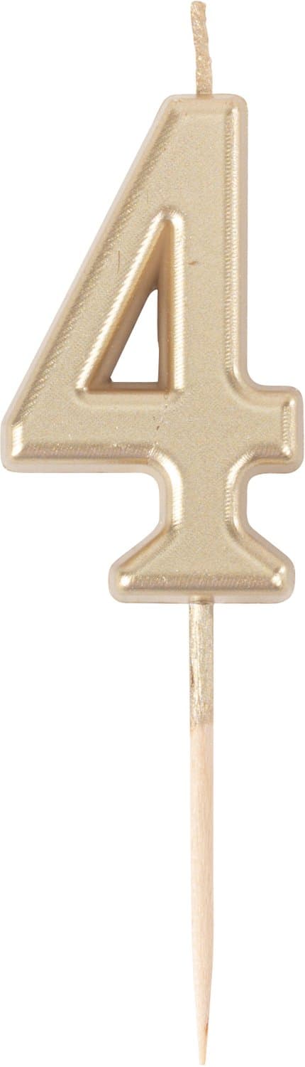 ARTYFETES - Verjaardagskaars cijfer 4 metallic goud 4,3 cm van was
