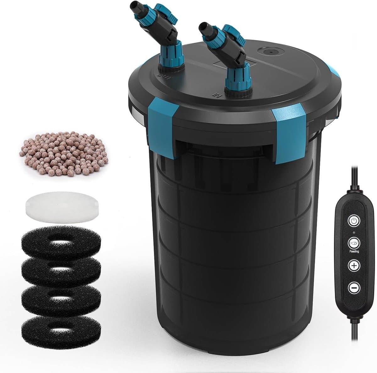 Buiten Aquariumfilter met Controller en Intelligente Voedingspauze, Verstelbare Stroom, Stille 5-fasen Filter voor Zoetwateraquaria, Energiebesparend en Efficiënt