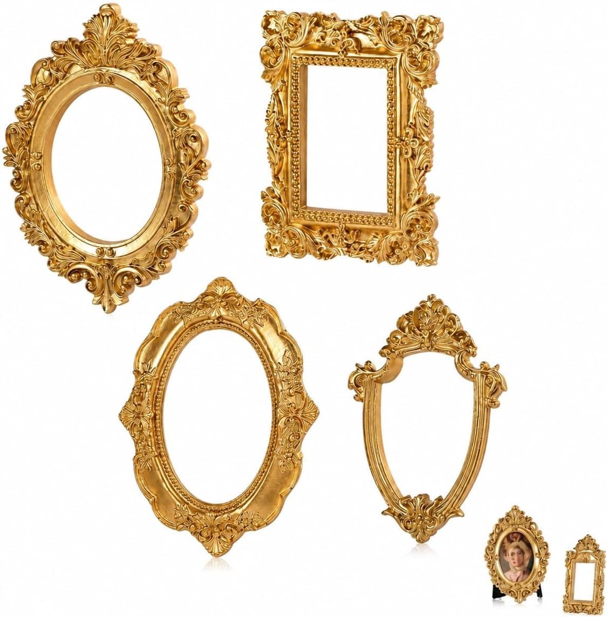 Fotolijst Desktop 4 stuks Vintage Fotolijst Hars Antiek? Ten Fotolijst Wand? Fotolijst Tabletop Sieraden Display Frame voor Fotografie Holiday Home Decor Golden Retro Fotolijst