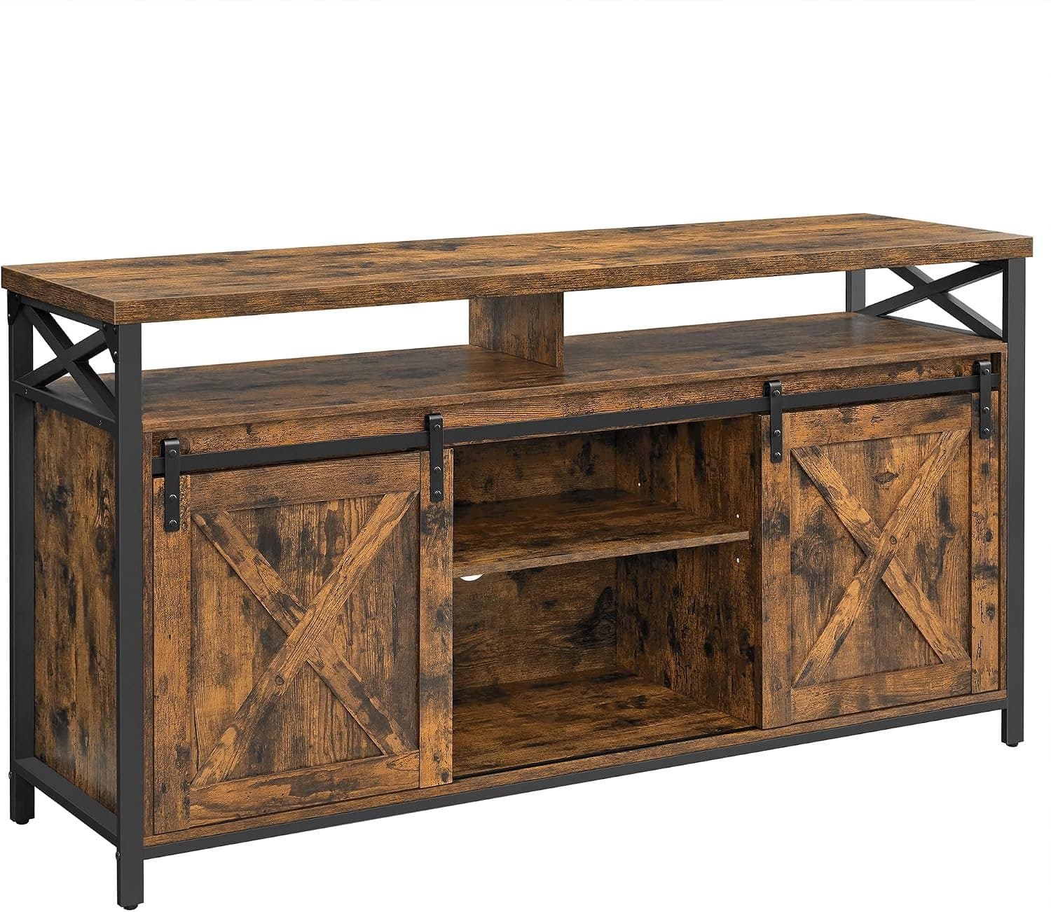 Industriële TV-kast met Schuifdeuren en Metalen Frame voor TV tot 65 Inch – 147 x 40 x 76 cm – Vintage Bruin/Zwart – House&Garden