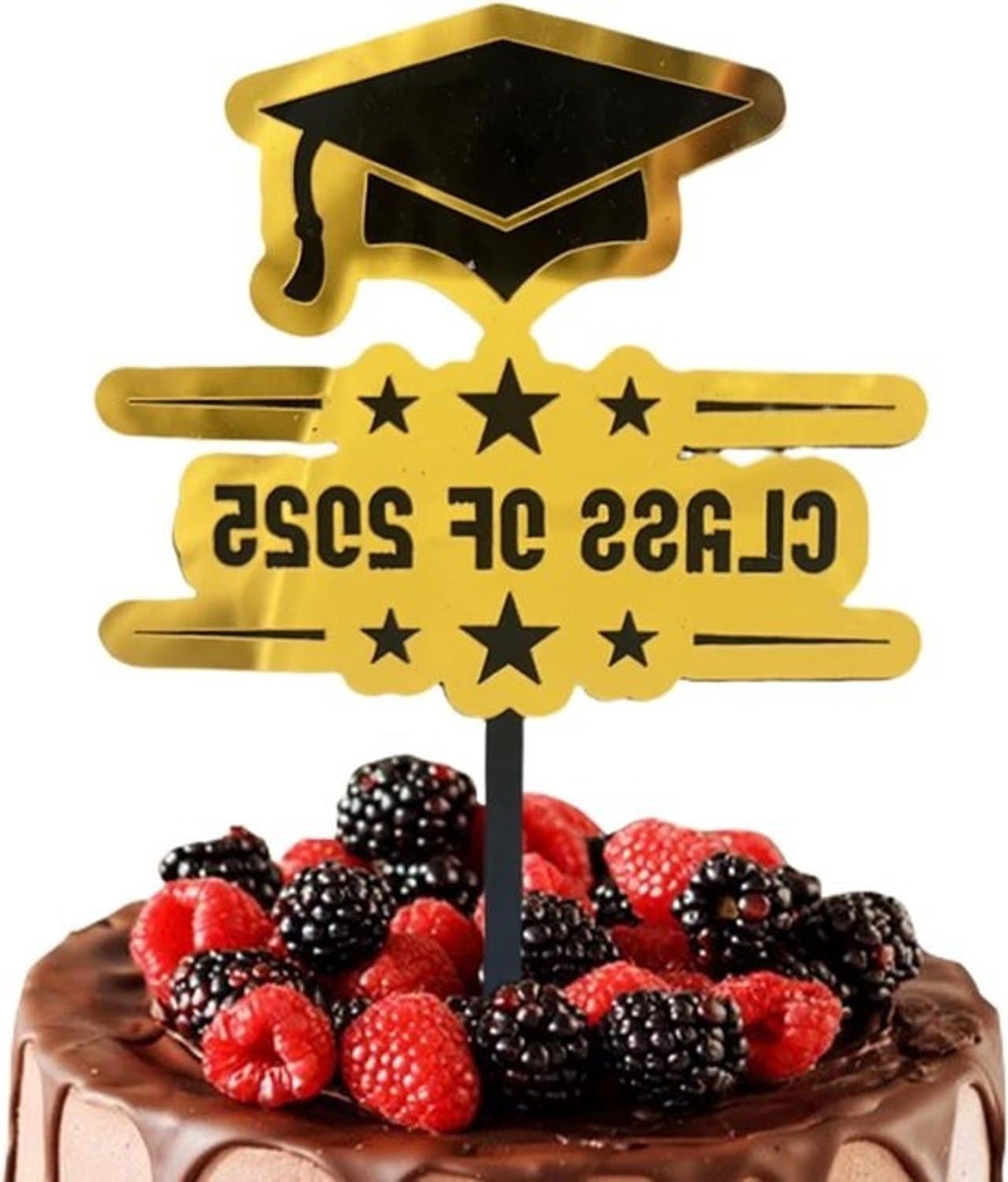 Cupcakedecoratie - Taartprikkers - Versiering voor afstudeerfeest - Helder acrylontwerp - 9 x 15 cm - Zwart goud