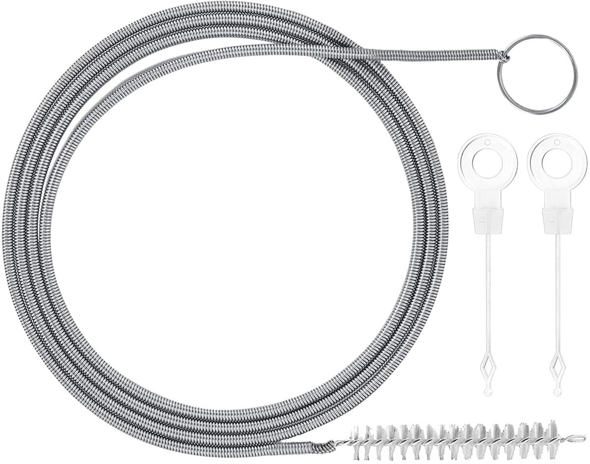 Famanu – Reinigingsborstel, zuigerset, 1 stuks 150 cm koelkastreinigingsborstel, 2 zuigers, lange flexibele nylon reinigingsborstel, buisreinigingsspiraal voor buizen met smal afvoergat