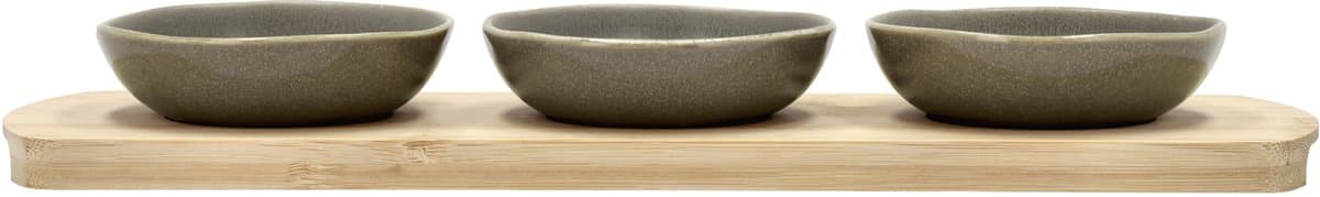 Villa Collection Shoku Bamboe dienblad met 3 kommen 32 x 10 cm Warm Brown