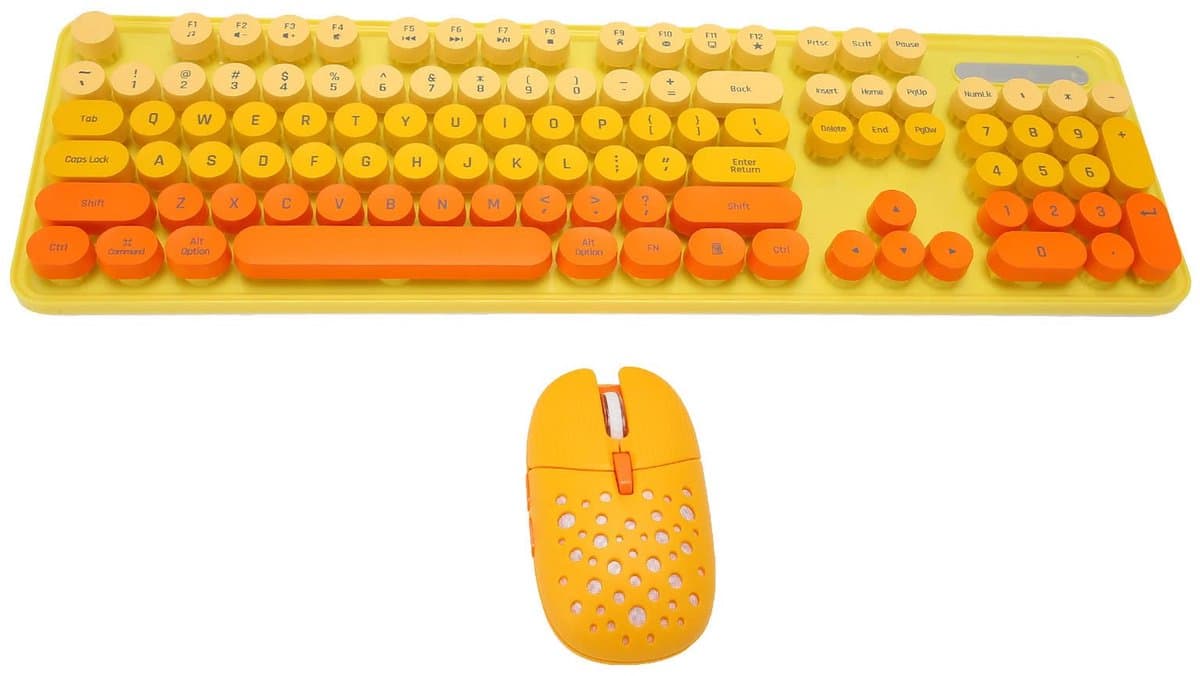 Combo Wireless Keyboard and Mouse 2.4GHz 104 Keys Wireless Keyboard Cute Round Keys Keyboard Mouse Set Full Size for Laptop (Mixed Color Yellow)