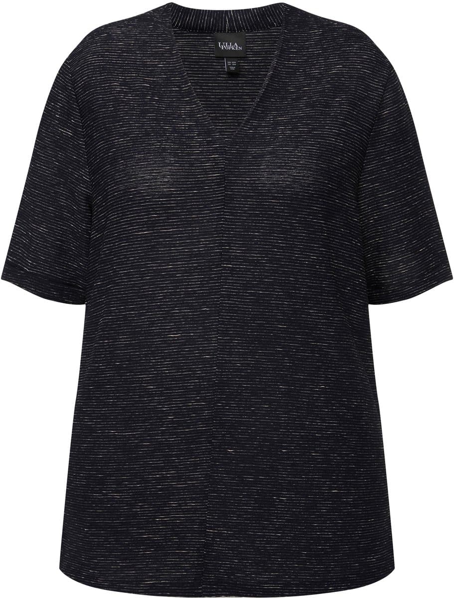 Ulla Popken - Dames - Sweatshirt structuur V-hals korte mouwen - Marine - Maat 50+