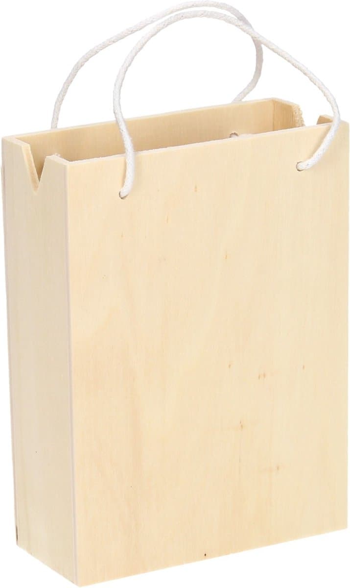 Houten houten tas met hengsel klein 11,7cm x 5,1cm x 16cm