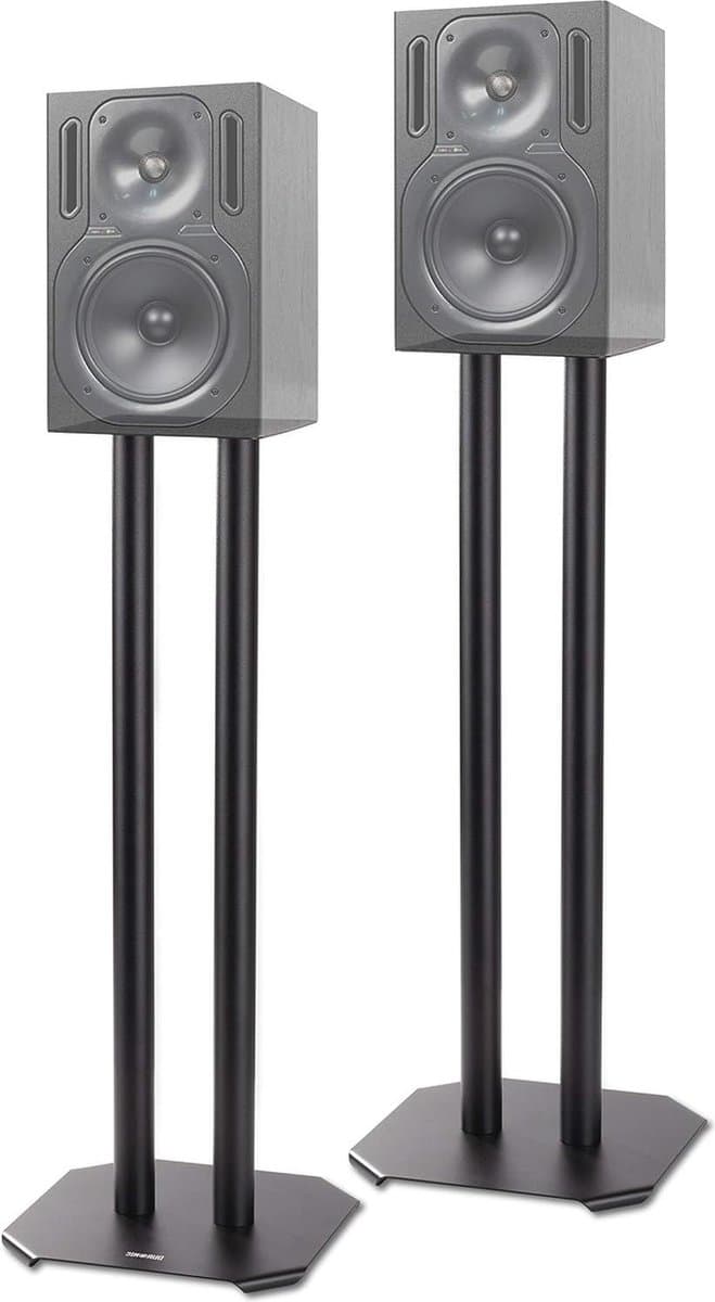 60cm High Steel Speaker Stands Fillable with Sand - Set of 2 for HiFi Stereo Speakers - Anti-Vibration Spikes Cones - Hard Soft Surface Insulating - 5.1 Home Theater speaker stands for table monitor