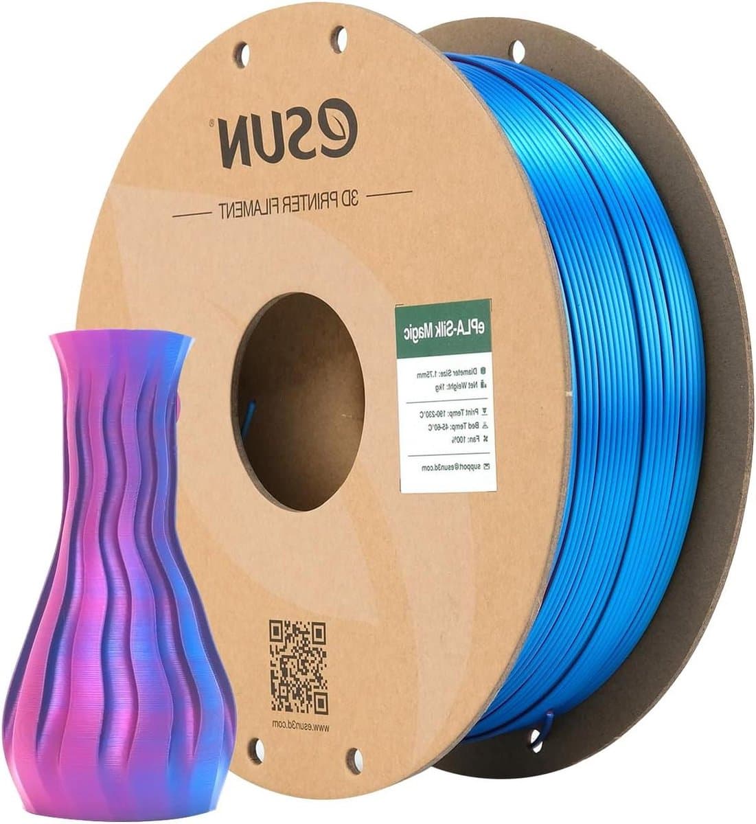 Zijde Magie 3D Printer Filament PLA 1.75mm- Tweekleurig - Maatnauwkeurigheid +/-0.05mm - 1KG Spoel(2.2 LBS) - Zijde Rood Blauw
