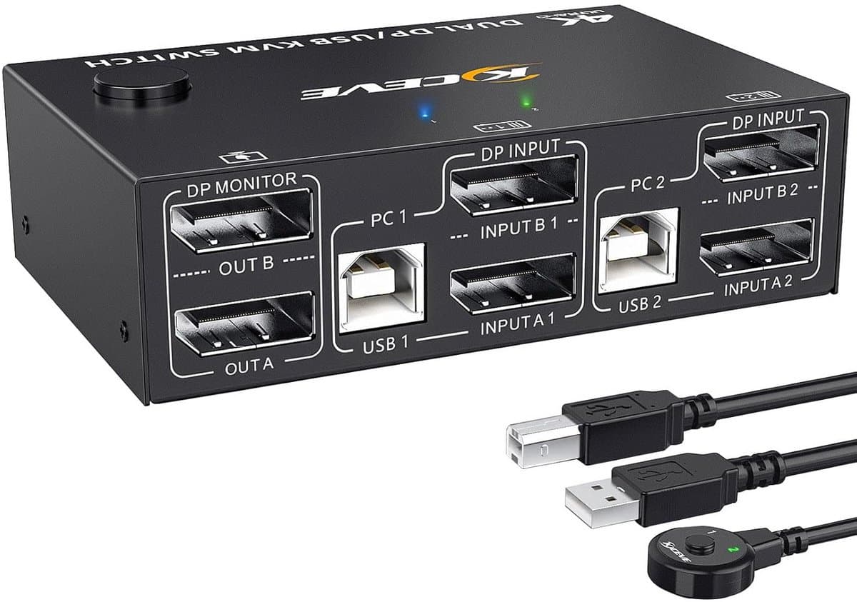 KVM Switch Dual Monitor DisplayPort 4K@144Hz voor 2 PC's - Deelt 4 USB-apparaten