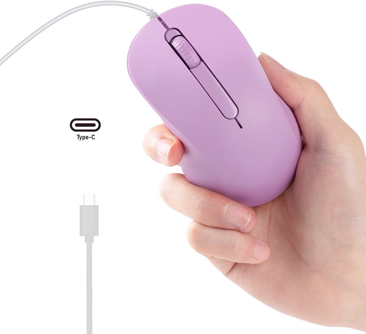 Type-C bedrade muis voor mobiele telefoons, laptops, tablets en smartphones (paars)