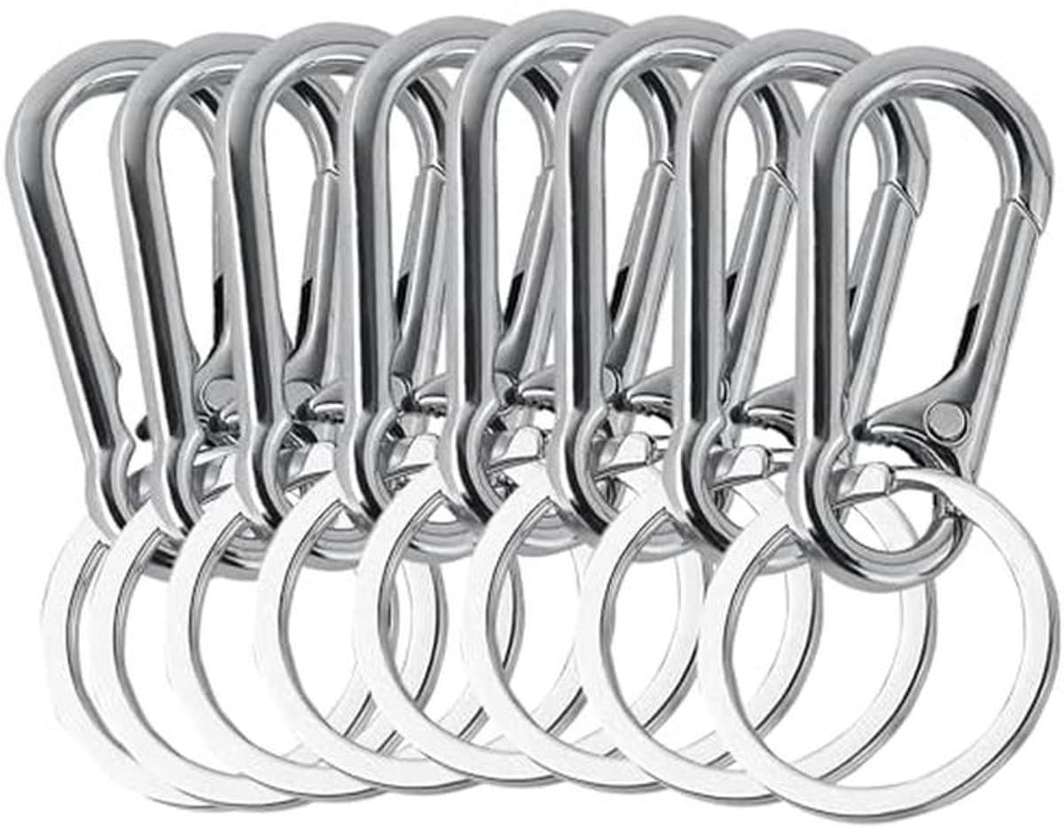 8 stuks karabijnhaken en sleutelhangers van zinklegering voor sleutels en portemonnees