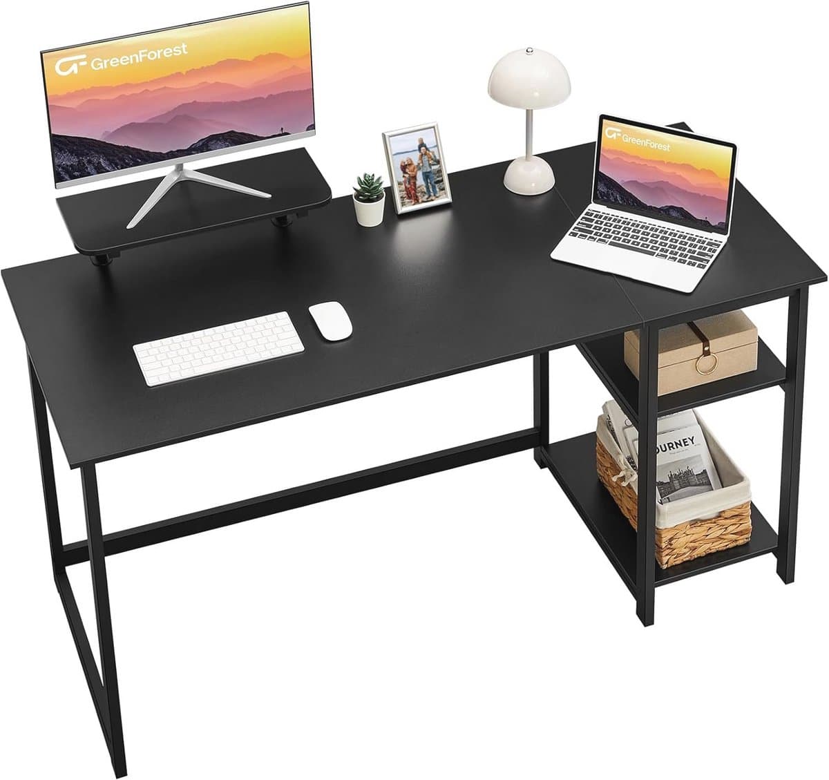Computer Bureau met Monitor Stand en Omkeerbare Opbergplanken - 140cm Zwart - Ideaal voor Thuiswerk en Kleine Kantoren