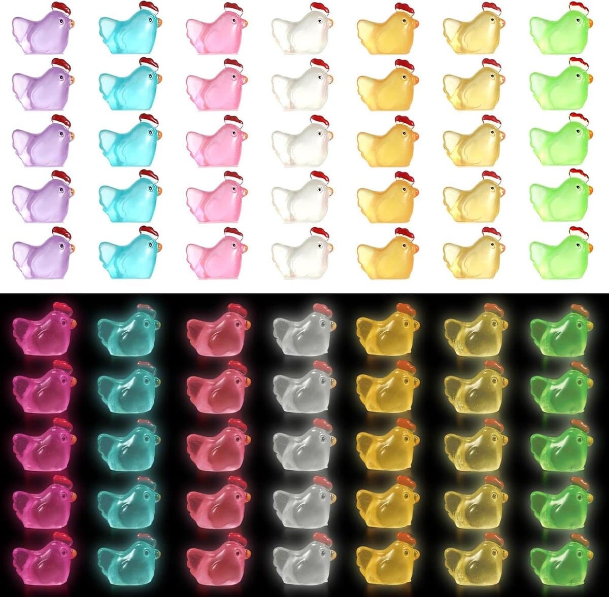 Provento - Mini Hars Kippen Glow in the Dark - Set van 70 - Verjaardagsfeestje Decoratie