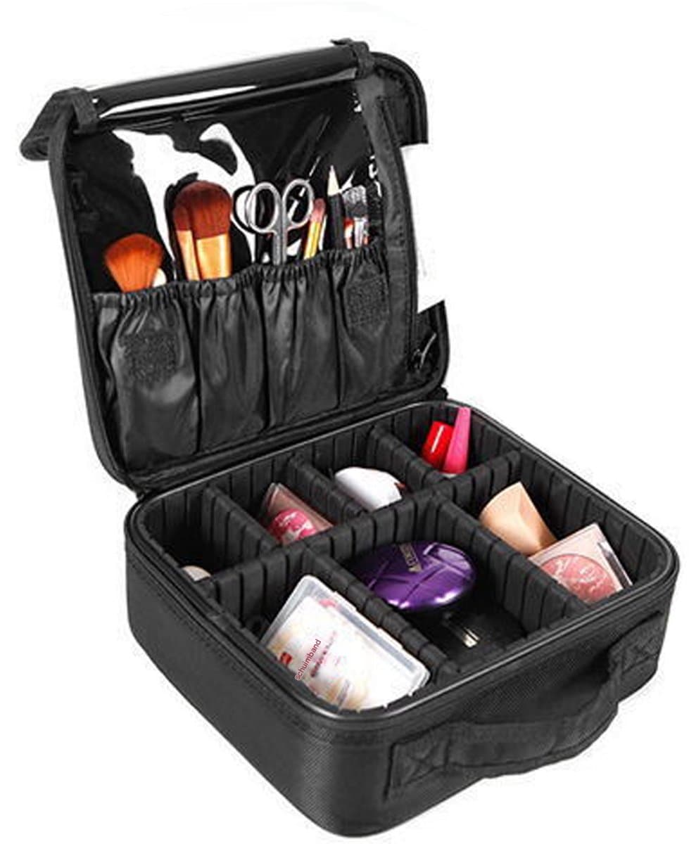 YOZHIQU Beautycase - Make-up Tas - Make-up Koffer - Verstelbare Vakken met Uitneembare Zwamverdeling - Dubbele Elastische Zakken - Ritsnetzvak - 26*23*9cm - Geschikt voor Reizen en Dagelijks Gebruik