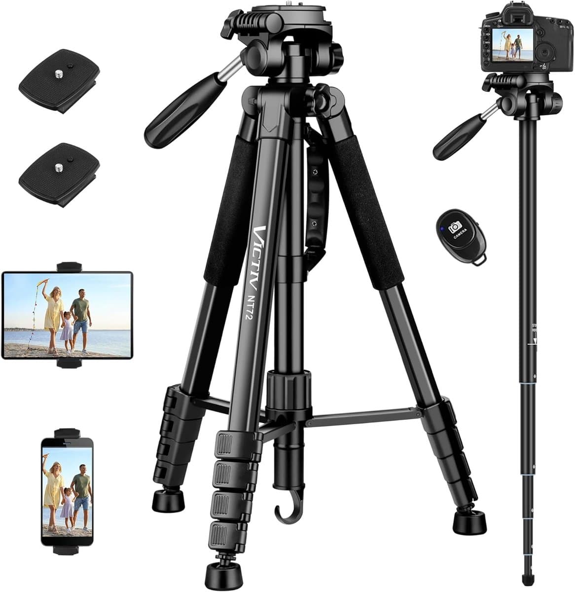 72" 2-in-1 Camera & Tablet Statief - Lichtgewicht en Draagbaar voor DSLR en Smartphones