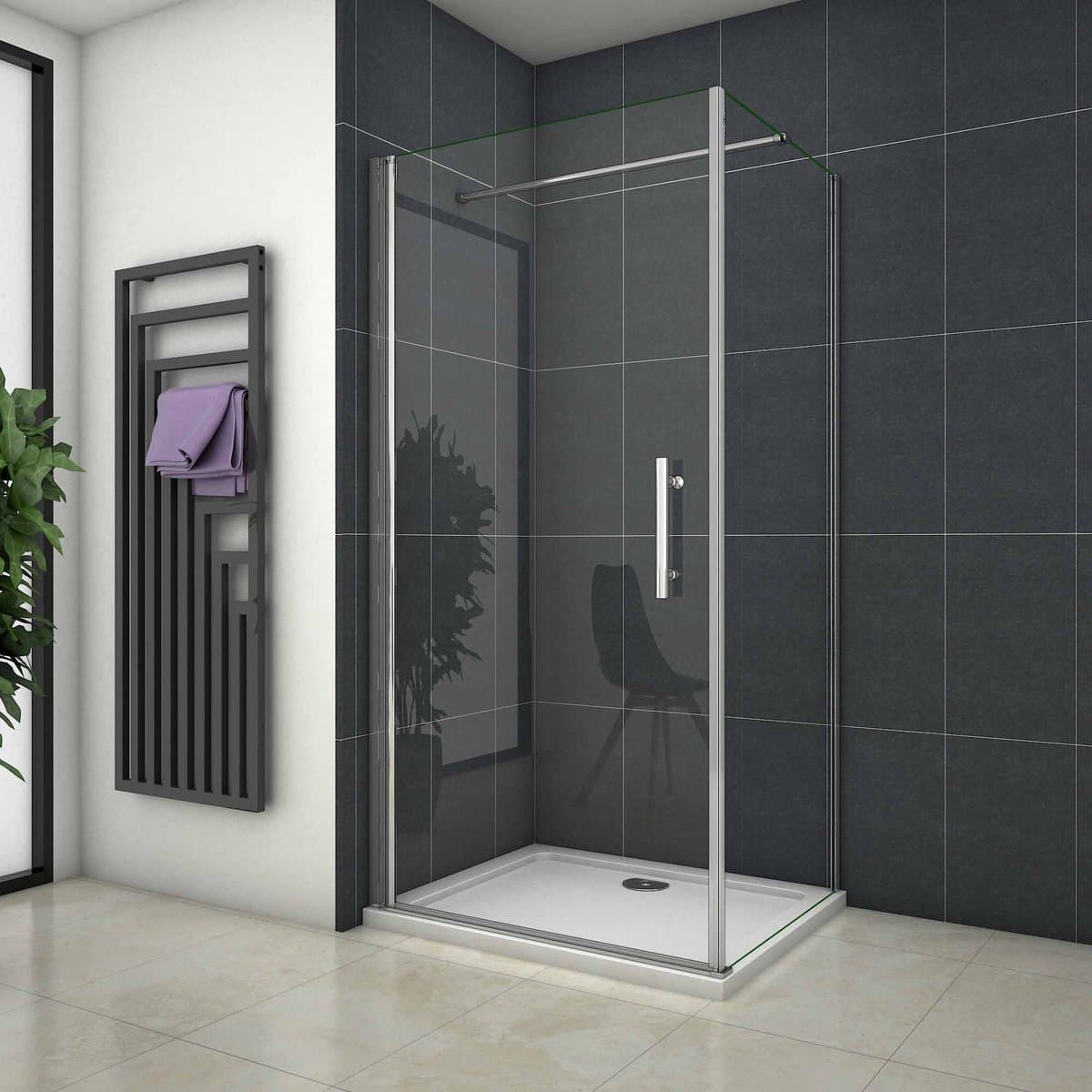 Aica hedendaags Douchecabine 76x76x195cm draaideur+zijwand 6mm NANO EasyClean veiligheidsglas 90cm Stabilisatiestang (kan worden gesneden) profiel van glanzend chroom Inclusief complete douchebak
