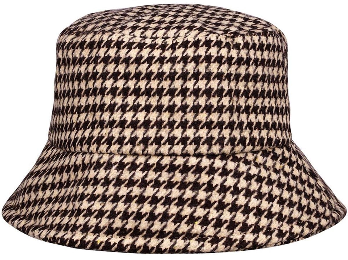 Haarsoires Bucket Hat Hoedje – Ruit Patroon – One Size – Beige Bruin - Vissershoedje - voor Dames & Heren