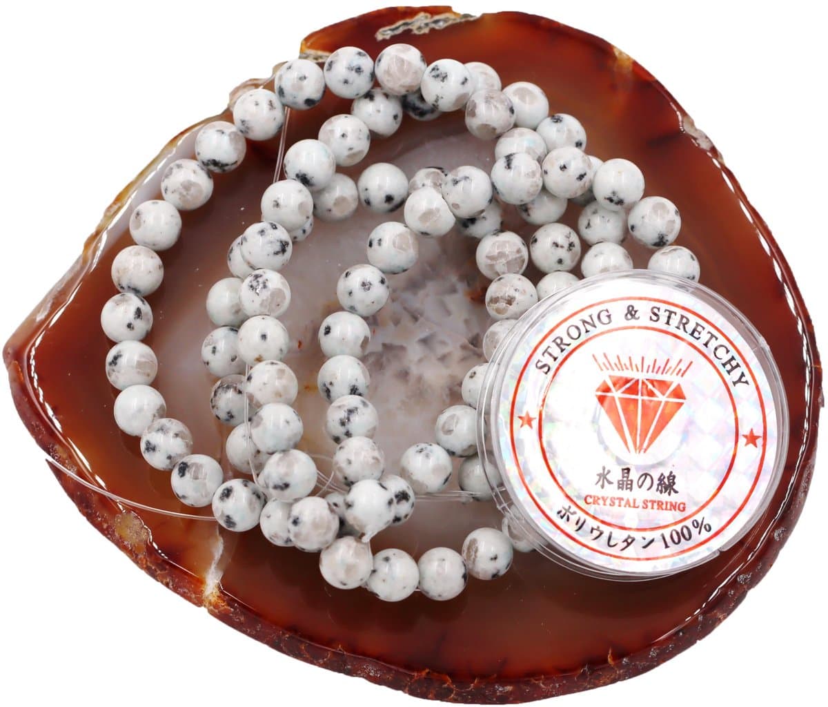 Fukugems kralen met rekkoord voor het maken van sieraden Losse stenen kralen voor doe-het-zelf Energiestenen helende armband 6 mm = 128 stuks en 1 rol koord Lotus Jaspis 6 mm