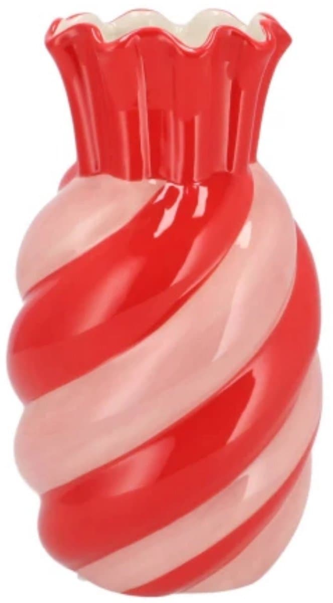 DK Design Bloemenvaas Sweety - boeket vaas - keramiek - roze/rood- 13 x 23 cm - snoepjes vaas