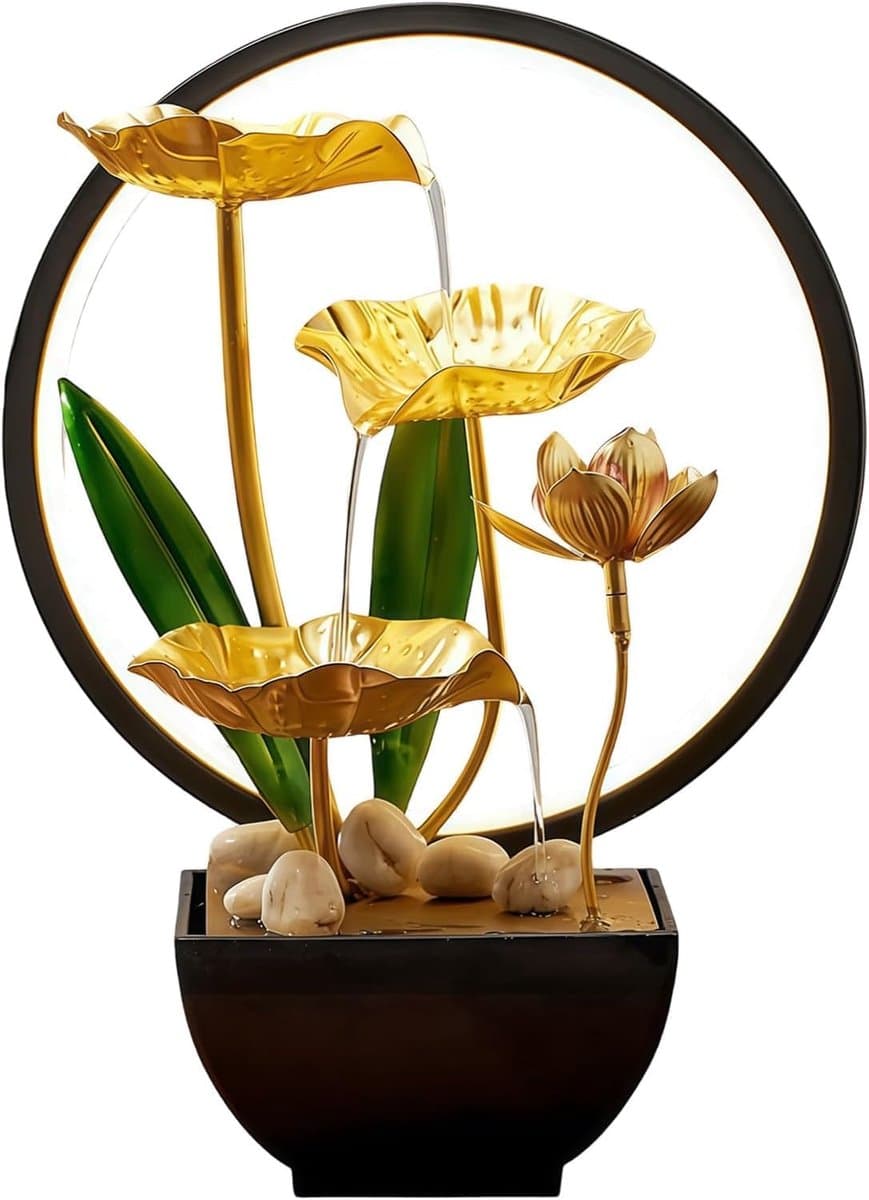 Room Fountain, Tabletop Fountain with Waterfall and LED Lighting, Modern Zen Decoration with Silent Pump, Modern Zen - ShopVlot