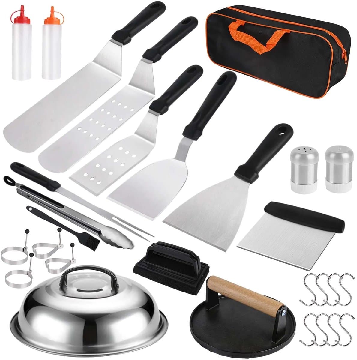 Bresht Bbq gereedsschapset - Bbq accesoires - Bbq starter - 29-delig - Hittebesteding - Roestvrij staal - Zwart met zilver