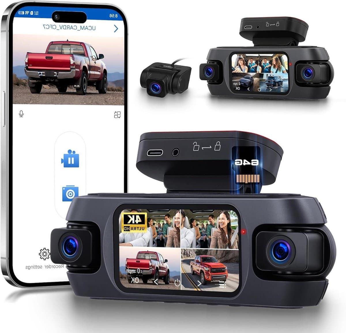 Auto Camera - Dashcam Set - Veilig Rijden - Vier Camera's - 4K Resolutie - Zwart
